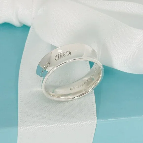 Size 6.5 Tiffany & Co 1837 Ring Concave Wide Band in Sterling Silver